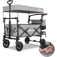 Kids Folding Handcart Wagon with Removable Canopy, Versatile Foldable Transport Trolley for Family Outings Including Shockproof PU Wheels