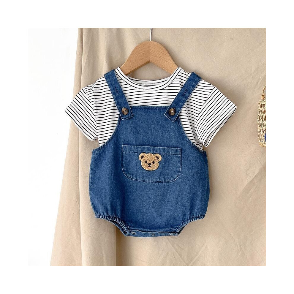 (Striped TShirt,73cm)Tenue salopette en jean tendance bébé garçon avec tissu coton doux et imprimés dessin animé