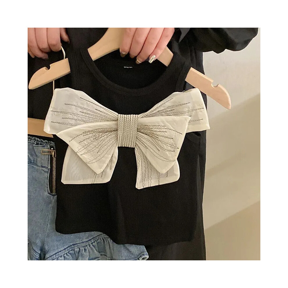 (Bow Vest,Size 120)Ensemble d'été à la mode pour filles, y compris un joli gilet nœud papillon et un short en jean élégant