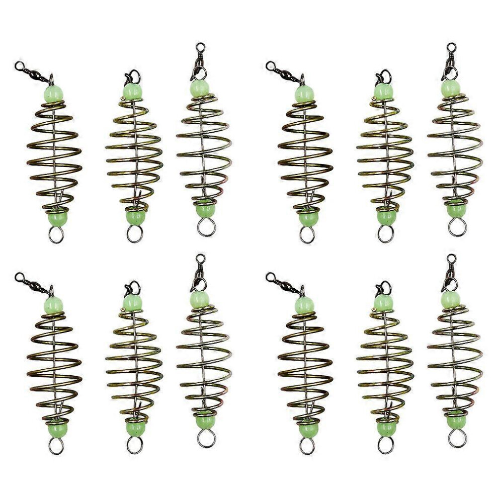 Kricely (As Show, One Size) 12Pcs Spring Fshing Bait Trap With Luminous Bead Olive Shape Fishing Bait Cage Fishing Accessories