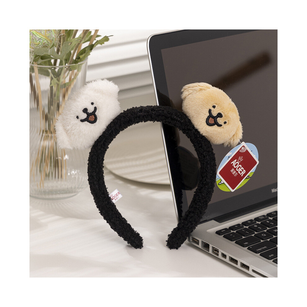(Brown Headband)Jolie peluche lignes chiot bandeau cheveux clap anneau masque facial femme pince à cheveux animal