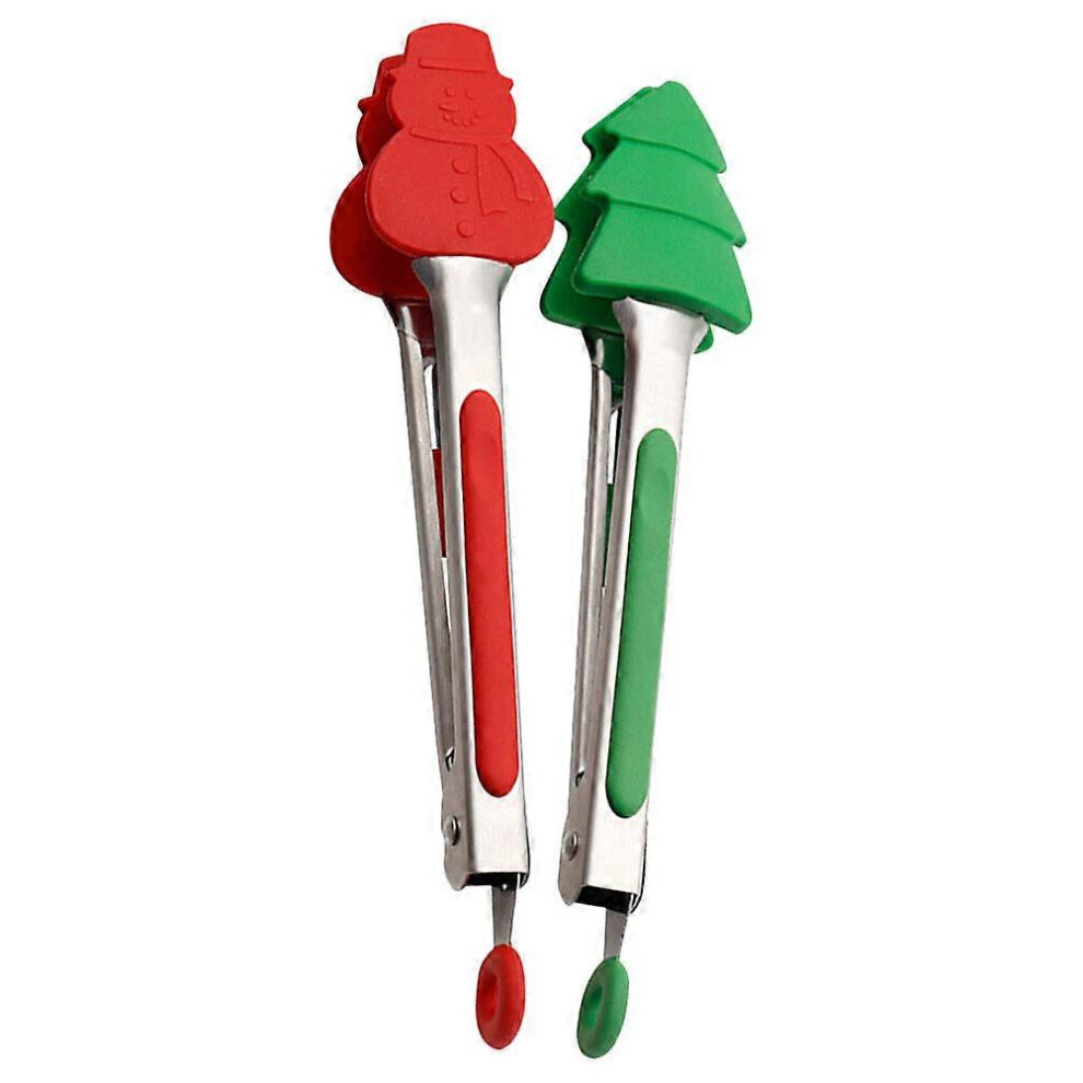 Kricely (As Show, One Size) 2Pcs Stainless Steel Kitchen Tongs Heat Resistance Barbecue Tong Xmas Serving Food Tongs