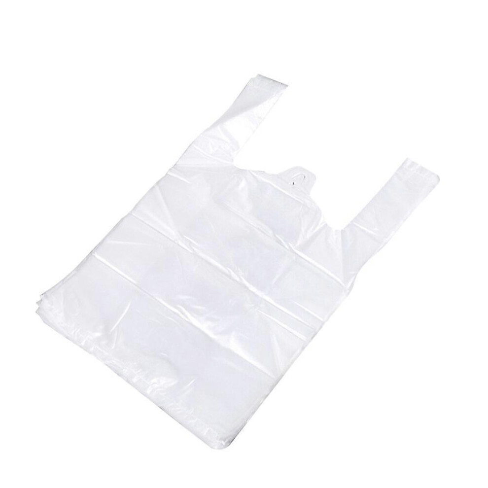 Kricely (As Show, One Size) 100Pcs Food Grade Plastic Bag With Handle Food Packaging Bag For Supermarket Store Grocery (20*30) White