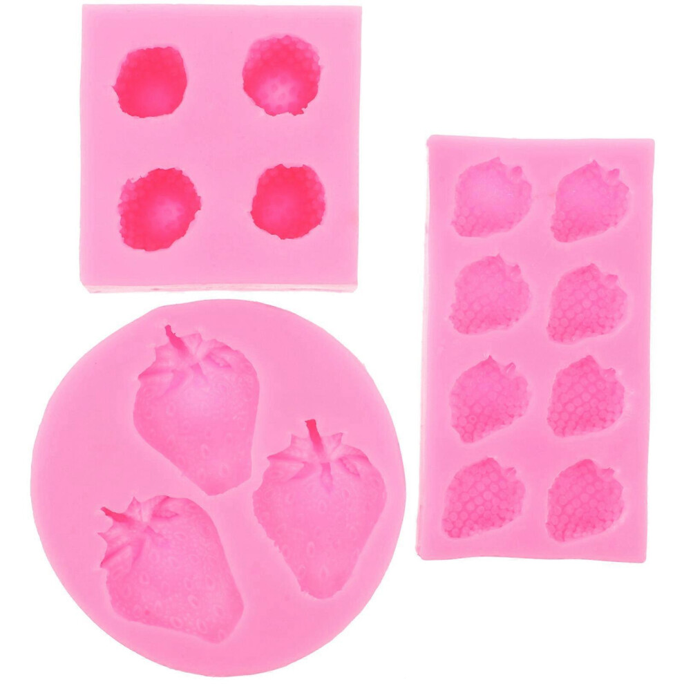 Kricely (As Show, One Size) 3Pcs Delicate Silicone Fruit Mold Flexible Strawberry Mold Reusable Strawberry Making Mold