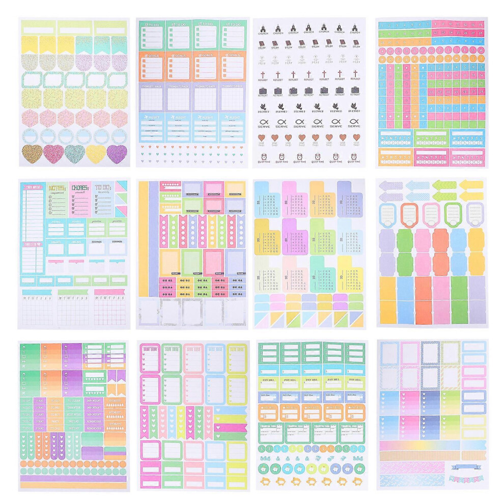 Kricely (As Show, One Size) 12 Sheets Adhesive Planner Stickers Daily Planning Journaling Stickers Diy Journal Stickers