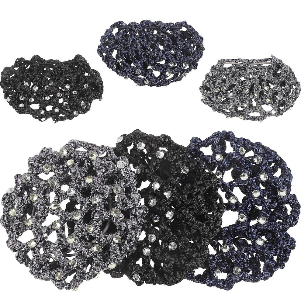 Kricely (As Show, One Size) 6Pcs Bun Hair Net Ballet Rhinestone Bun Cover Hair Net Bridal Accessories Hair Decoration