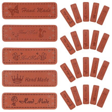 (As show, One size) 100pcs Handmade Labels Leather Labels Crochet Labels Clothing Labels with Holes (Mixed Style)