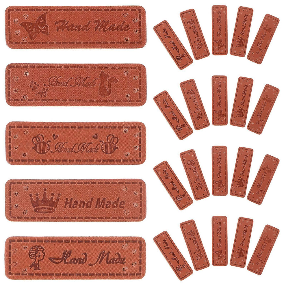 Kricely (As Show, One Size) 100Pcs Handmade Labels Leather Labels Crochet Labels Clothing Labels With Holes (Mixed Style)