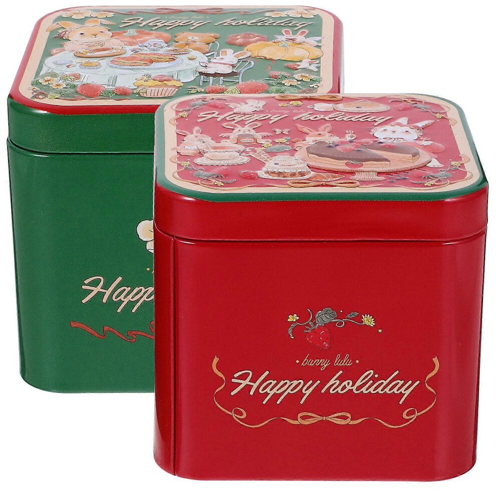Kricely (As Show, One Size) 2Pcs Candy Packing Box Tinplate Cookie Tin Cookie Box Candy Box Christmas Biscuits Candies Treat Box