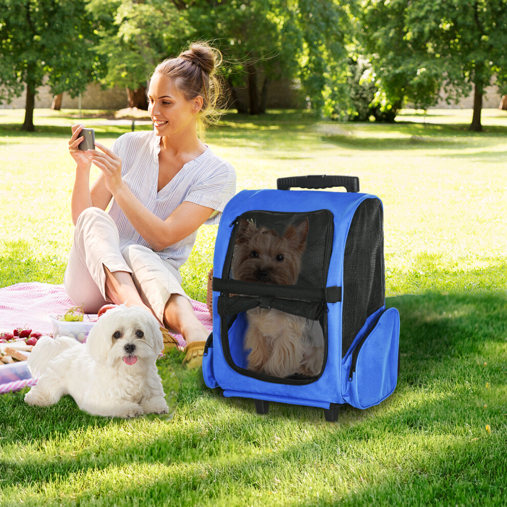 PawHut Pet Travel Backpack Bag Cat Puppy Dog Carrier w/ Trolley and Telescopic
