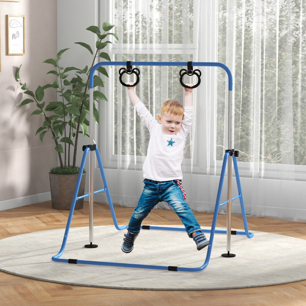 HOMCOM Adjustable Height Foldable Kids Gymnastics Bar, Blue