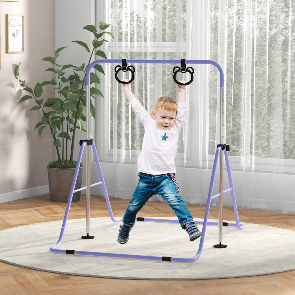 HOMCOM Adjustable Height Foldable Kids Gymnastics Bar, Purple