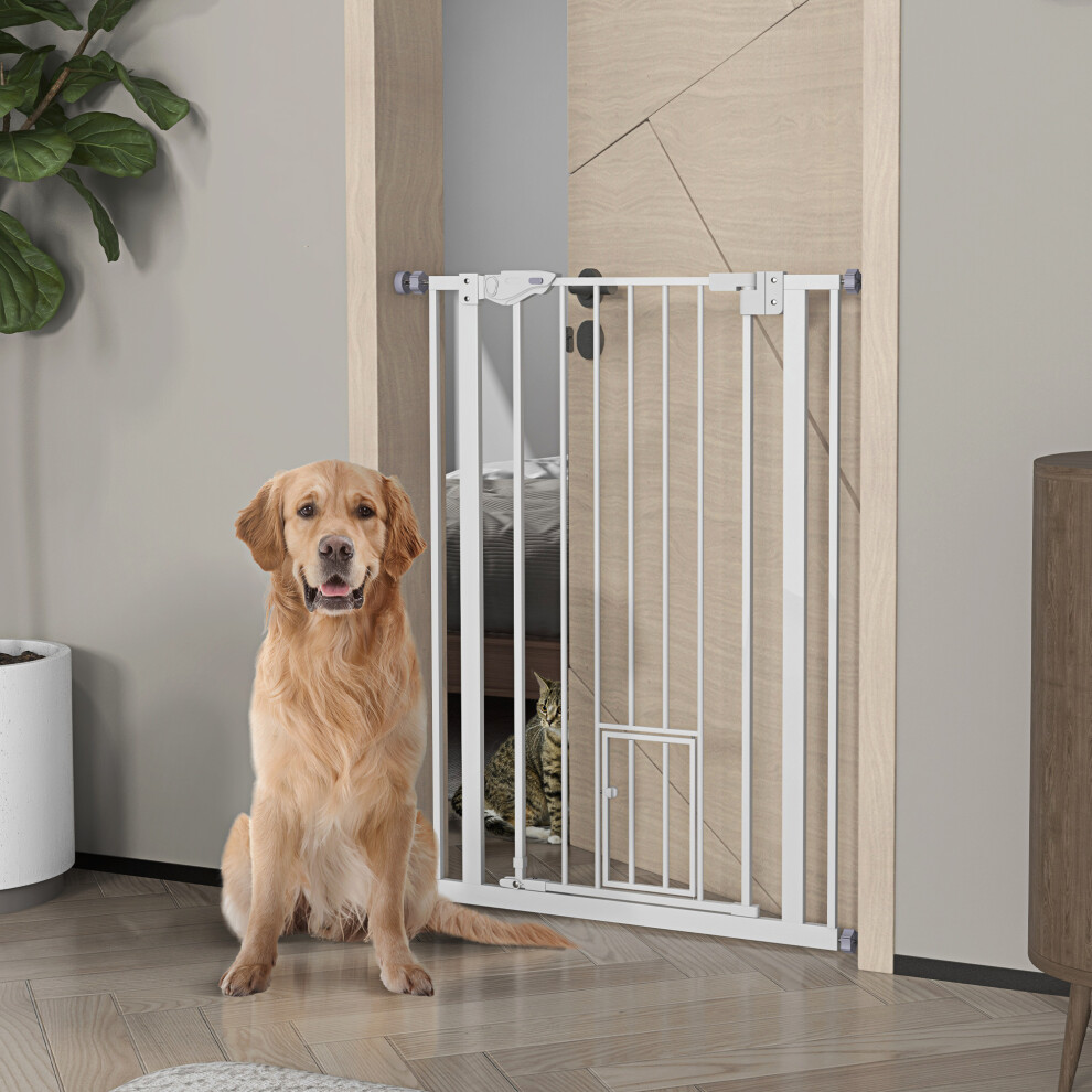 Pawhut White Extra Tall Dog Gate With Cat Door Auto Close - 80 X 3.5 X 104.1Cm - Image 3