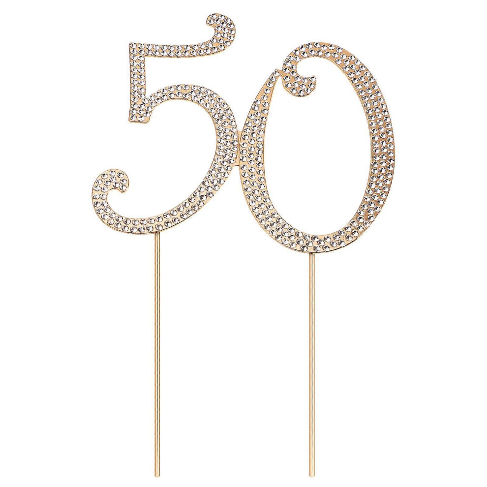 Kricely (As Show, One Size) Stobok 50 Cake Topper Bling Rhinestone 50Th Birthday Party Cake Decoration For 50Th Birthday Anniversary Party