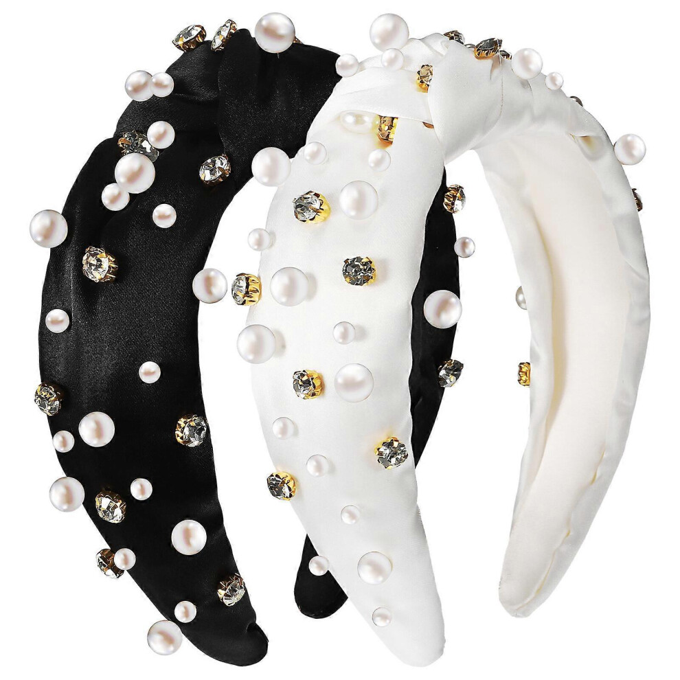 Kricely (As Show, One Size) 2 Pcs Hair Bands Pearl Headbands Girls Jeweled Headband Knotted Headbands For Women Girls