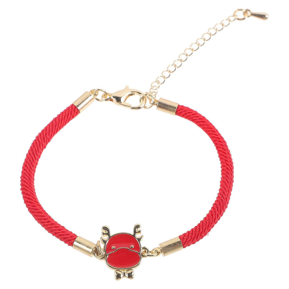 Kricely (As Show, One Size) Dragon Year Bracelet Dragon Charm Bracelet Wrist Chain Braided Bracelet Red