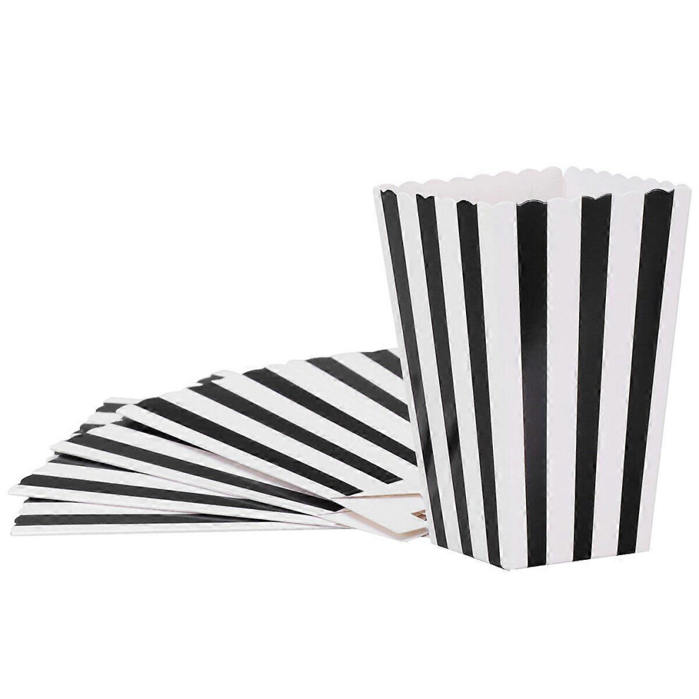 Kricely (As Show, One Size) 24Pcs Popcorn Boxes Holder Containers Cartons Paper Bags Stripe Box For Movie Theater Dessert Tables Wedding Favors (Black) Black