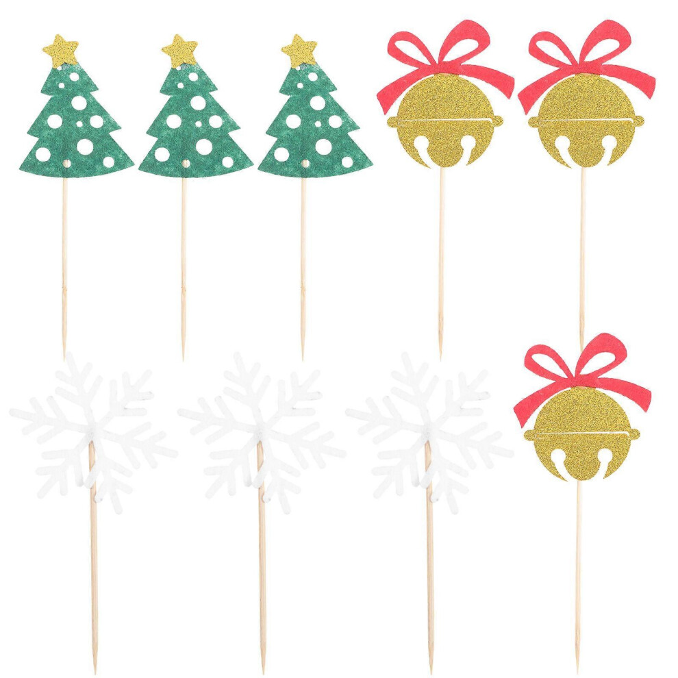 (15.00X7.20X0.50CM, One size) 9pcs Christmas Wood and Felt Cake Insert Toppers Cake Picks Xmas Cake Ornaments-image-OPC-PH22H7R-NEW