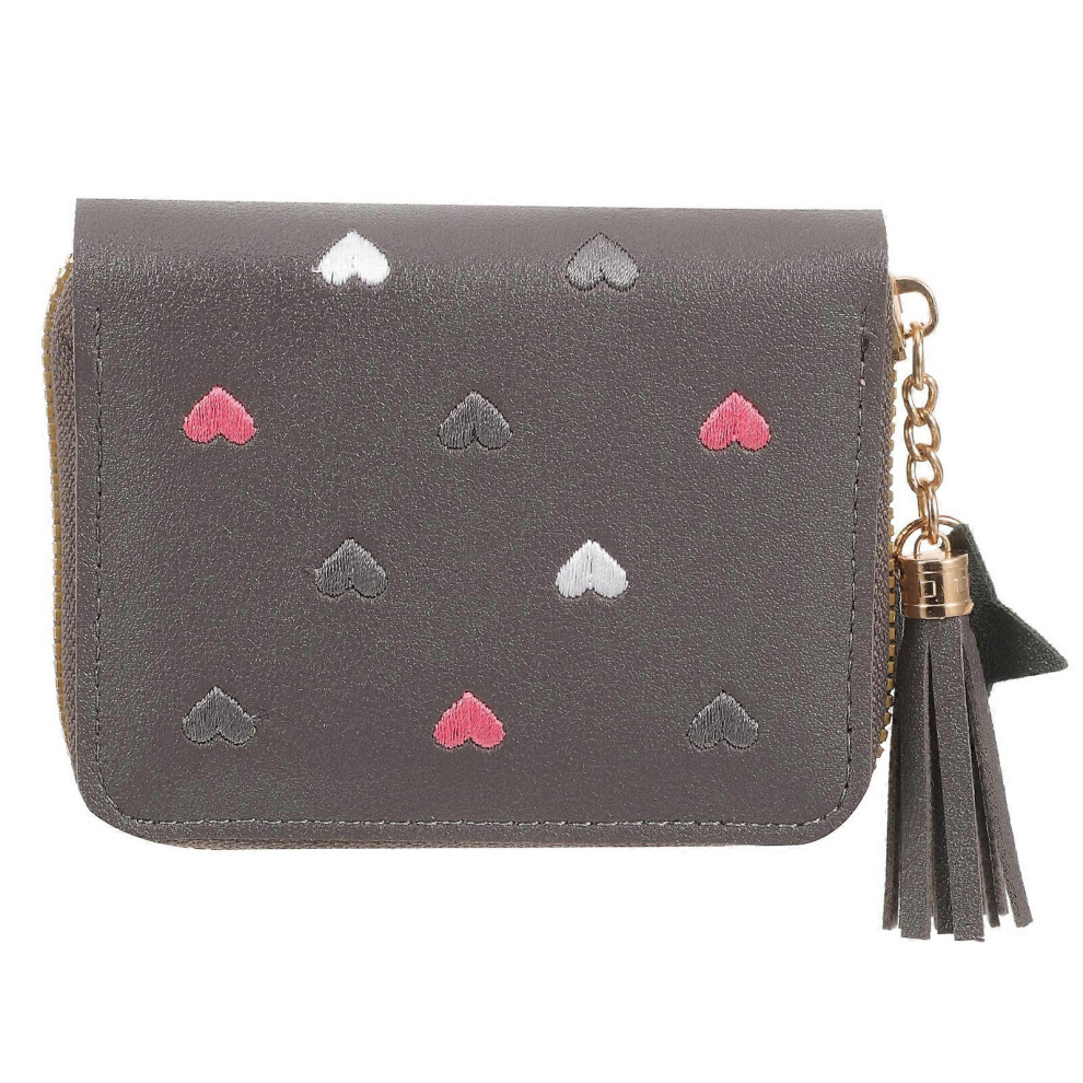 Kricely (, One Size) Pu Leather Wallet Women Small Coin Bag Change Purse Container With Tassel Pendant Grey