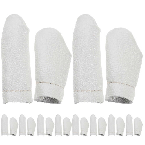 (As show, One size) 20Pcs Leather Thimble Finger Protectors Practical Finger Cots (Random Color)