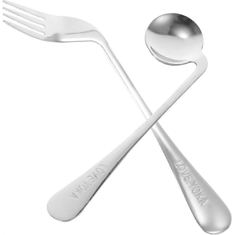 Kricely (As Show, One Size) 1 Set Angled Fork Spoon Lightweight Ergonomic Fork Spoon Eating Feeding Utensila Assist Tableware