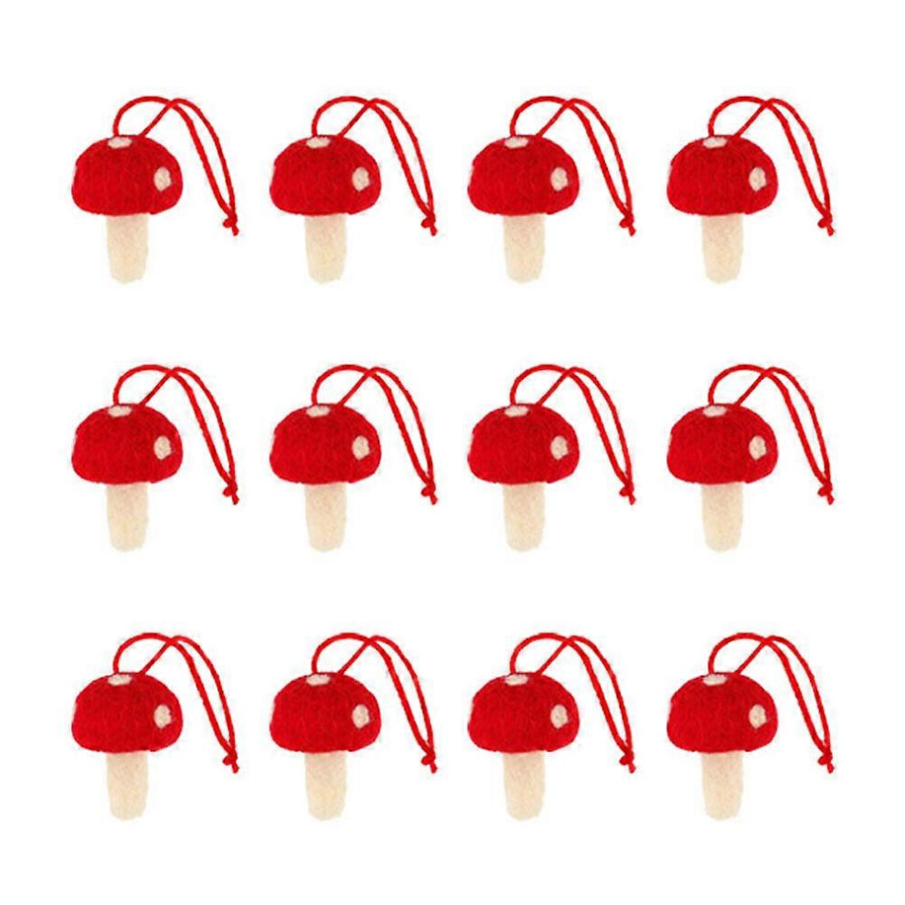 Kricely (As Show, One Size) 12Pcs Xmas Mushroom Tree Hanging Ornaments Christmas Tree Felt Pendants Red