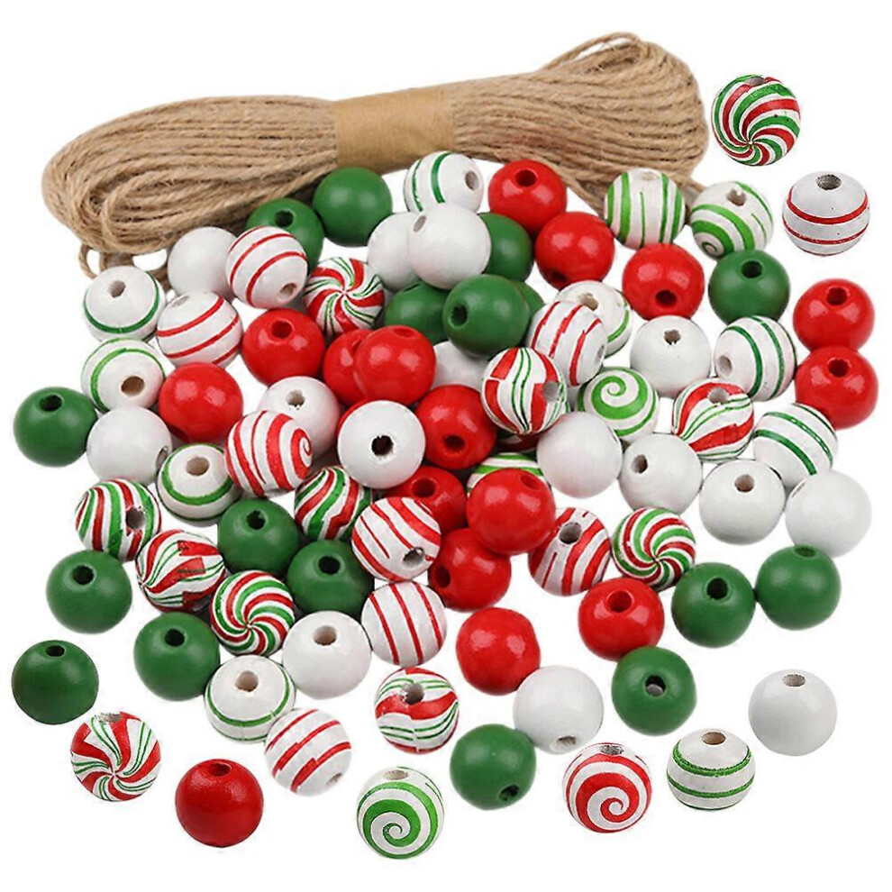 Kricely (As Show, One Size) 1 Set Of Wooden Beads Christmas Beads Diy Loose Beads For Crafts Ornaments Jewelry Making With Hemp Rope