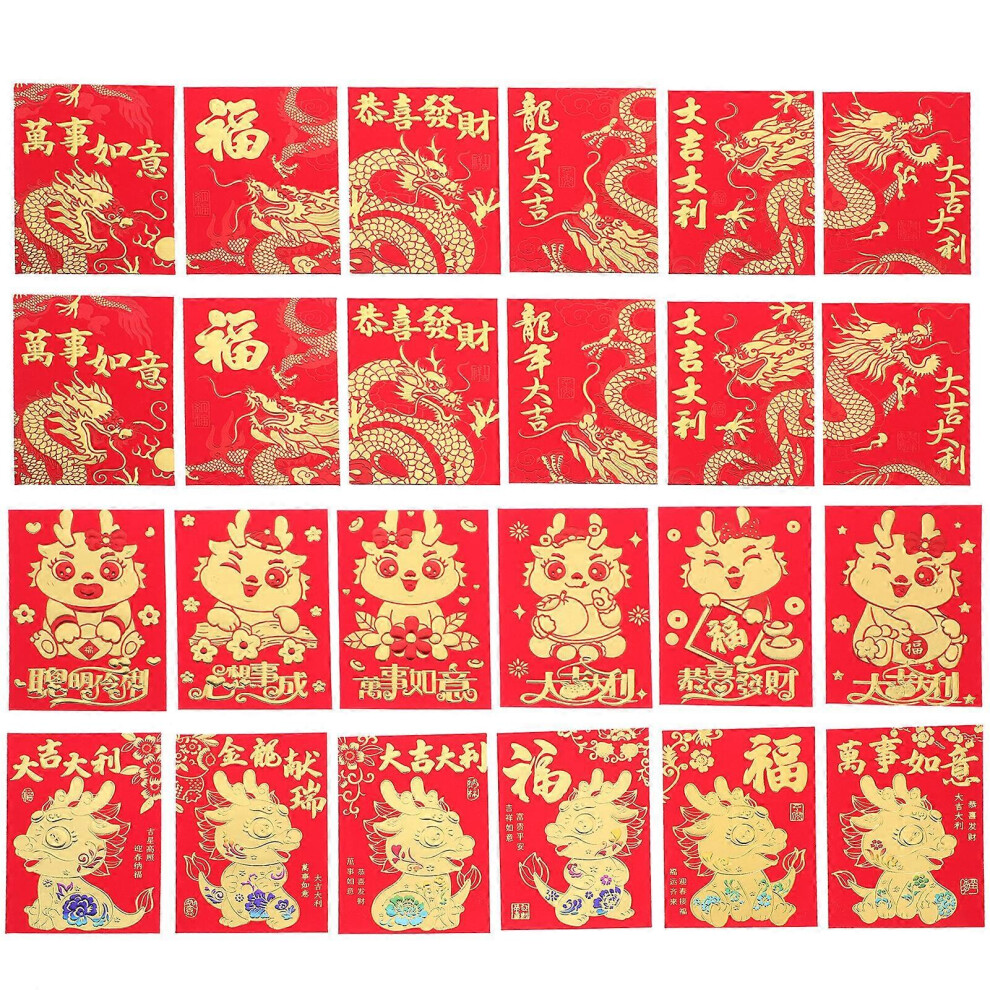 Kricely (As Show, One Size) 36Pcs Chinese New Year Spring Festival Envelopes Dragon New Year Envelopes Red