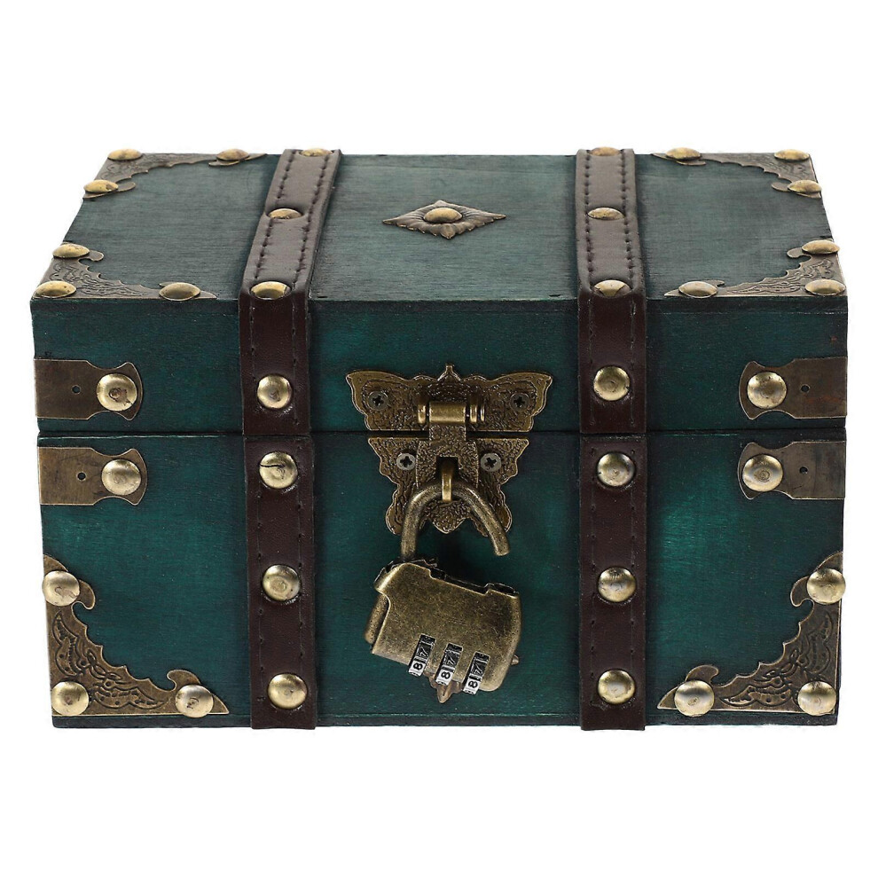 Kricely (Picture 2, One Size) Wooden Treasure Chest Vintage Jewelry Storage Box Large-Capacity Trinket Box Wood Sundries Box