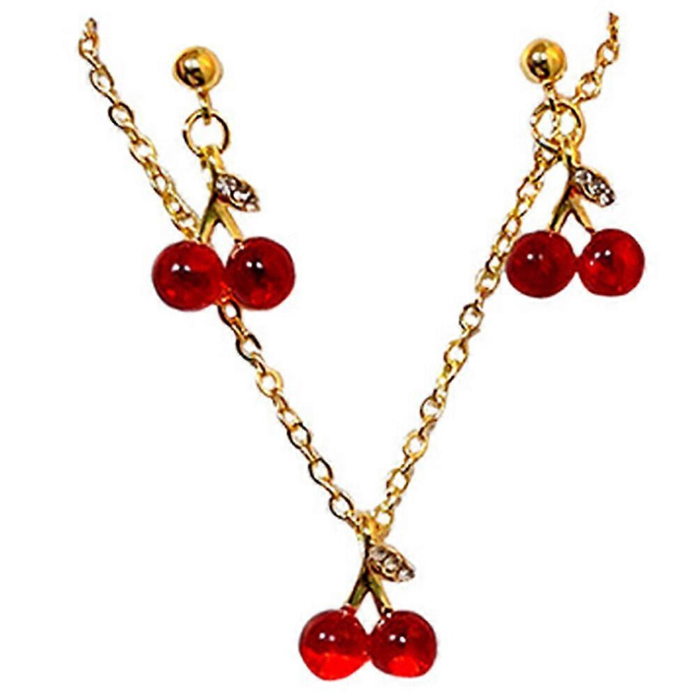 Kricely (As Show, One Size) 1 Set Cherry Jewelry Cherry Pendant Necklace And Dangle Earrings Fruit Pendant Jewelry Set