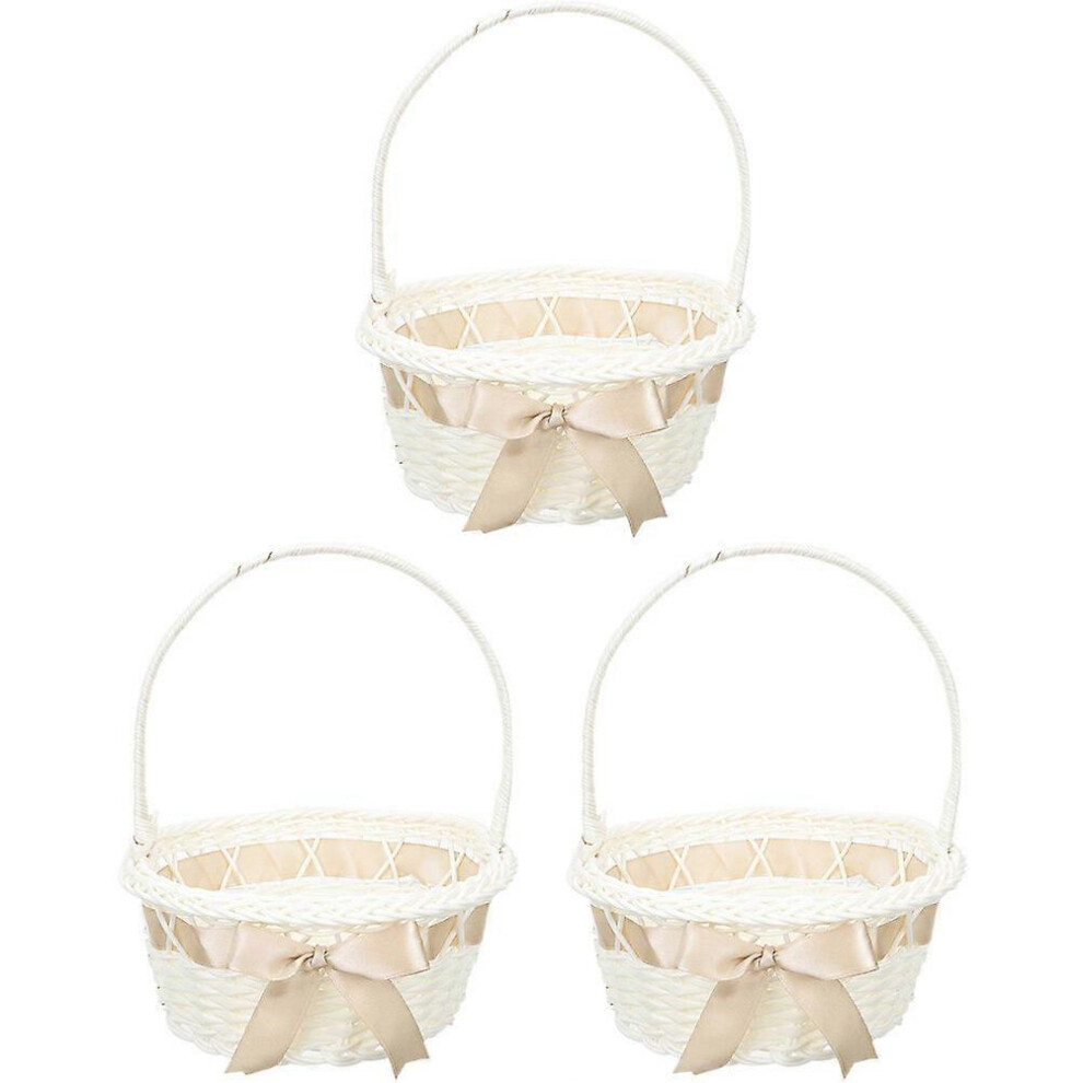 Kricely (As Show, One Size) 3Pcs Woven Basket Storage Basket Gift Storage Basket Woven Flower Basket Picnic Basket