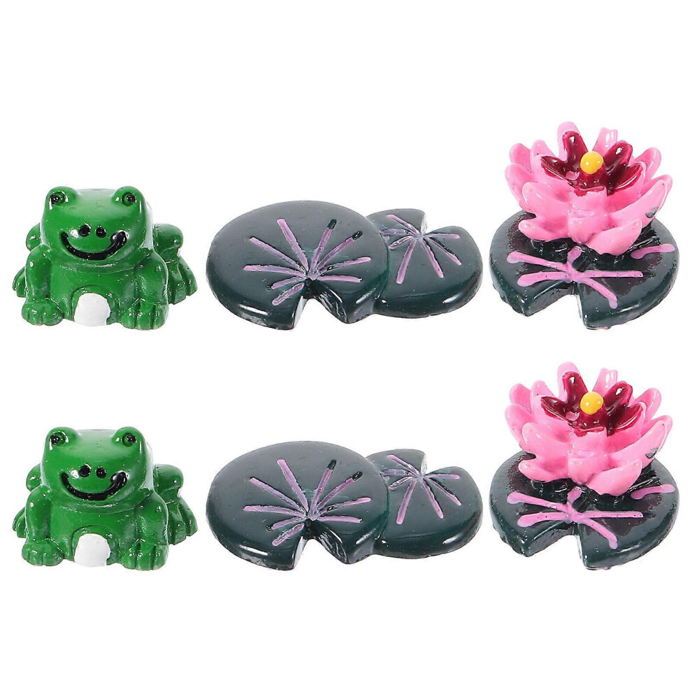 Kricely (As Show, One Size) 1 Set Miniature Lotus Miniature Lotus Leaves Mini Garden Figurine Mini Garden Frog Figurines