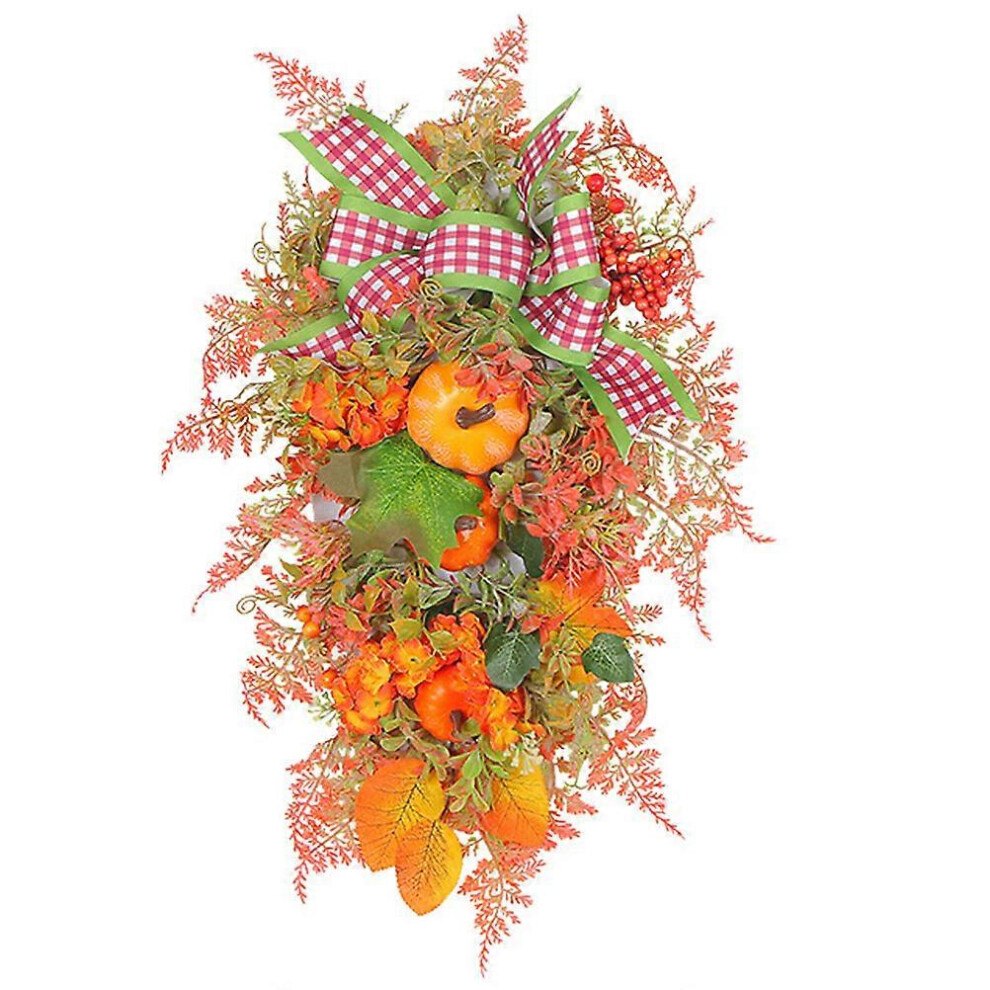 Kricely (As Show, One Size) Harvest Wreath Door Pendant Decoration Fall Garland Front Door Hanging Wreath