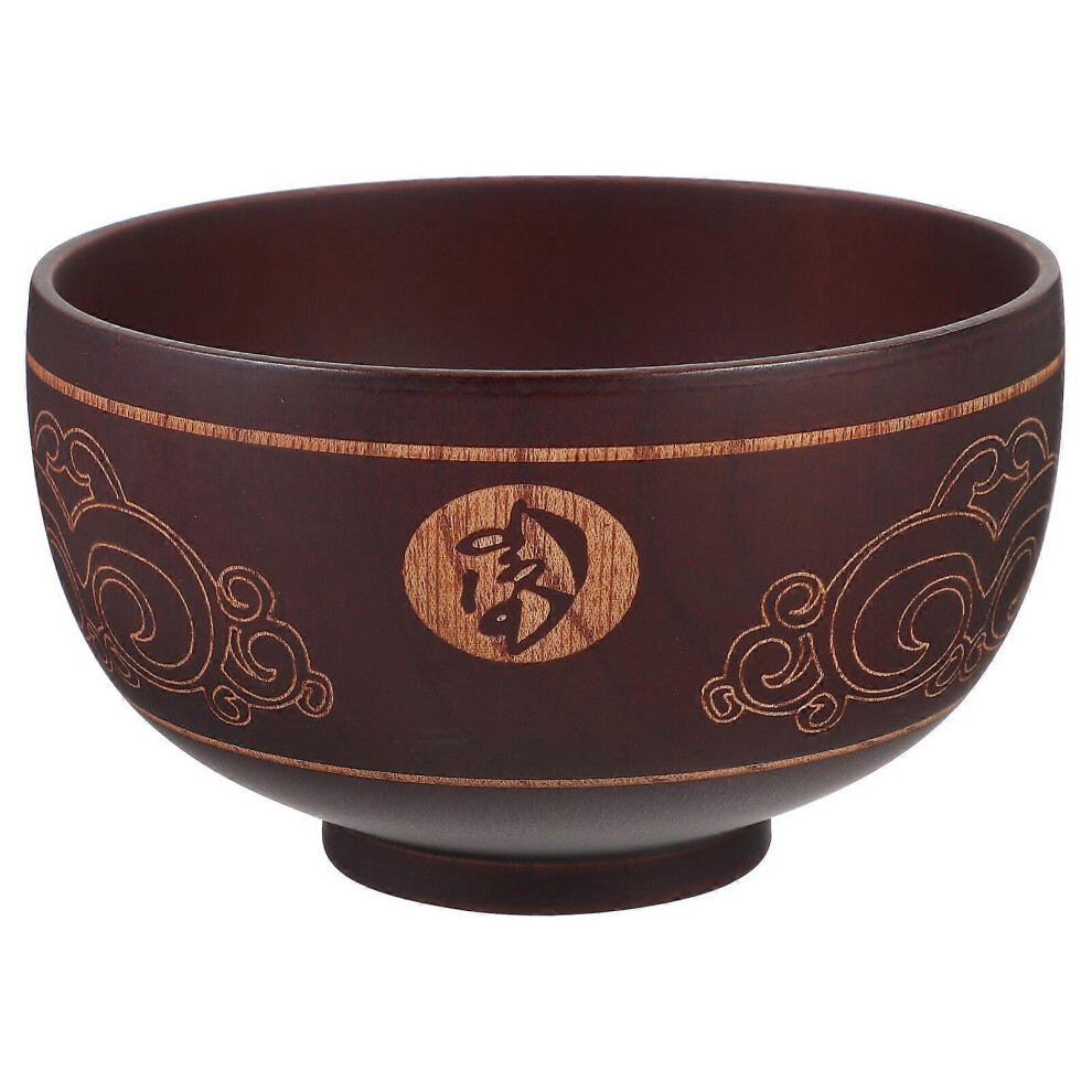 Kricely (As Show, One Size) Ethnic Style Wood Carving Food Bowl Wooden Food Container Milk Bowl Salad Bowl For Home