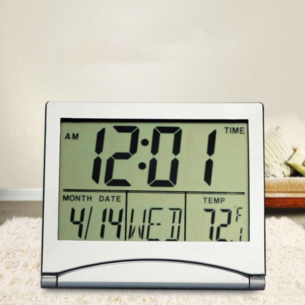 Lcd Digital Silver Wall Clock  Table Clock Calendar Temperature Alarm Clock