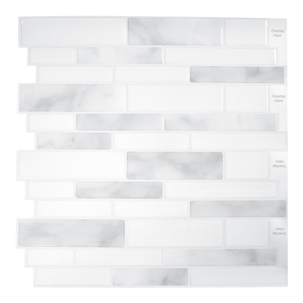 10Pcs 3D Marble Effect Self-Adhesive Wall Tile Sticker, White&Grey