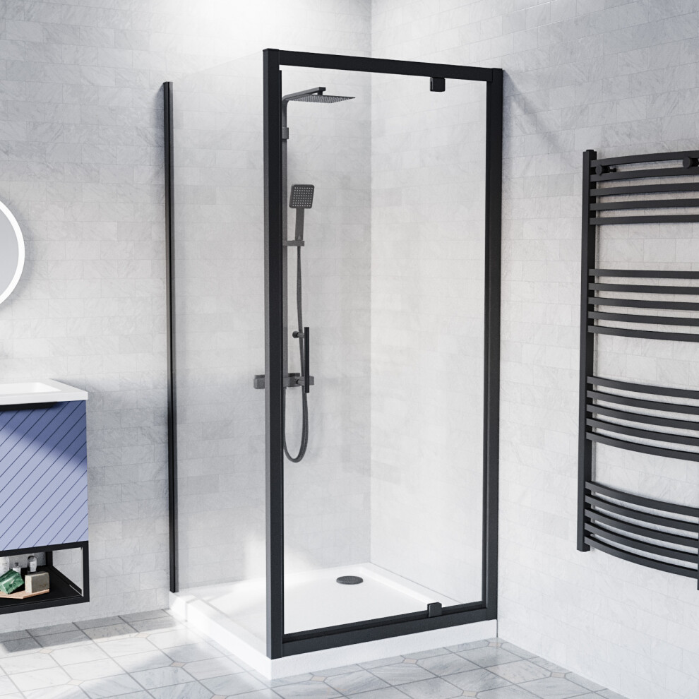 Nes Home Black 760 x 700mm Pivot Door Shower Enclosure & Side Panel