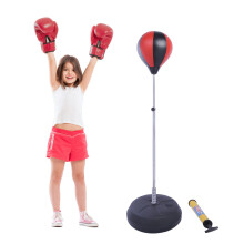 HOMCOM Kids Boxing Set with Adjustable Punch Ball, 6oz Gloves & Pump - 4-Height Steel Frame, Weighted Base, B1-0053