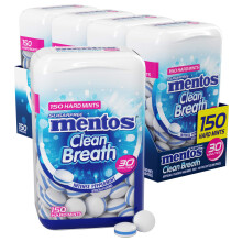 Mentos Clean Breath Bezcukrowa twarda mieta 150 szt. Intensywna mieta pieprzowa (zestaw 4 butelek)