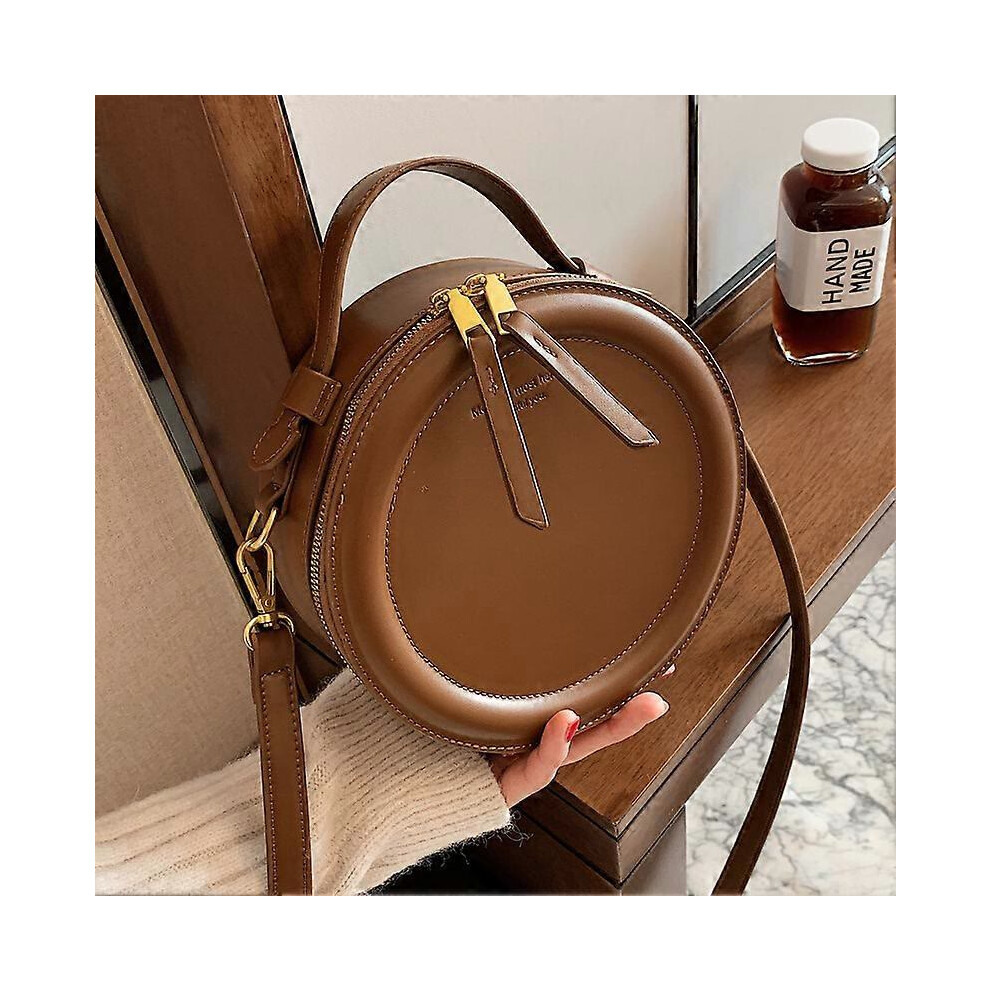 Sac à main pour femme, rond, sac à bandoulière, marron, 20*20*8cm
