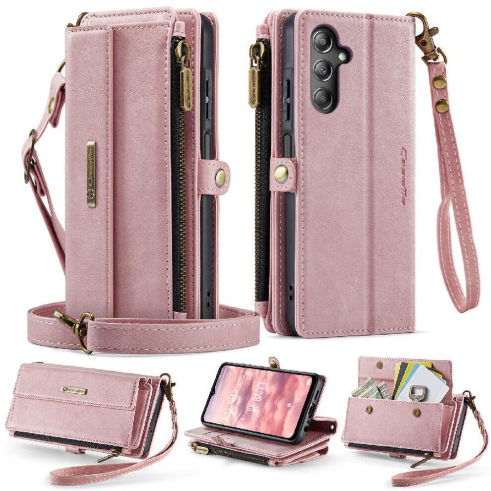 (Pink) Wallet Case For Samsung Galaxy A15 Pu Leather Detachable Stra Rfid Blocking With Card Slots Pink 764544246910