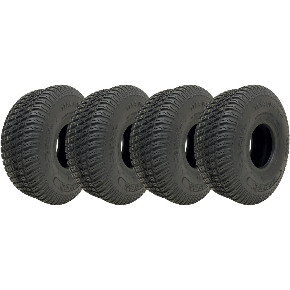 Parnells 11X4.00-4 Lawn Mower Tyres 4Ply Multi Turf Ride On Mower Grass Wanda (Set Of 4)