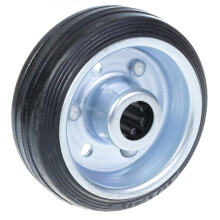 80mm wheel with black rubber on pressed steel centre