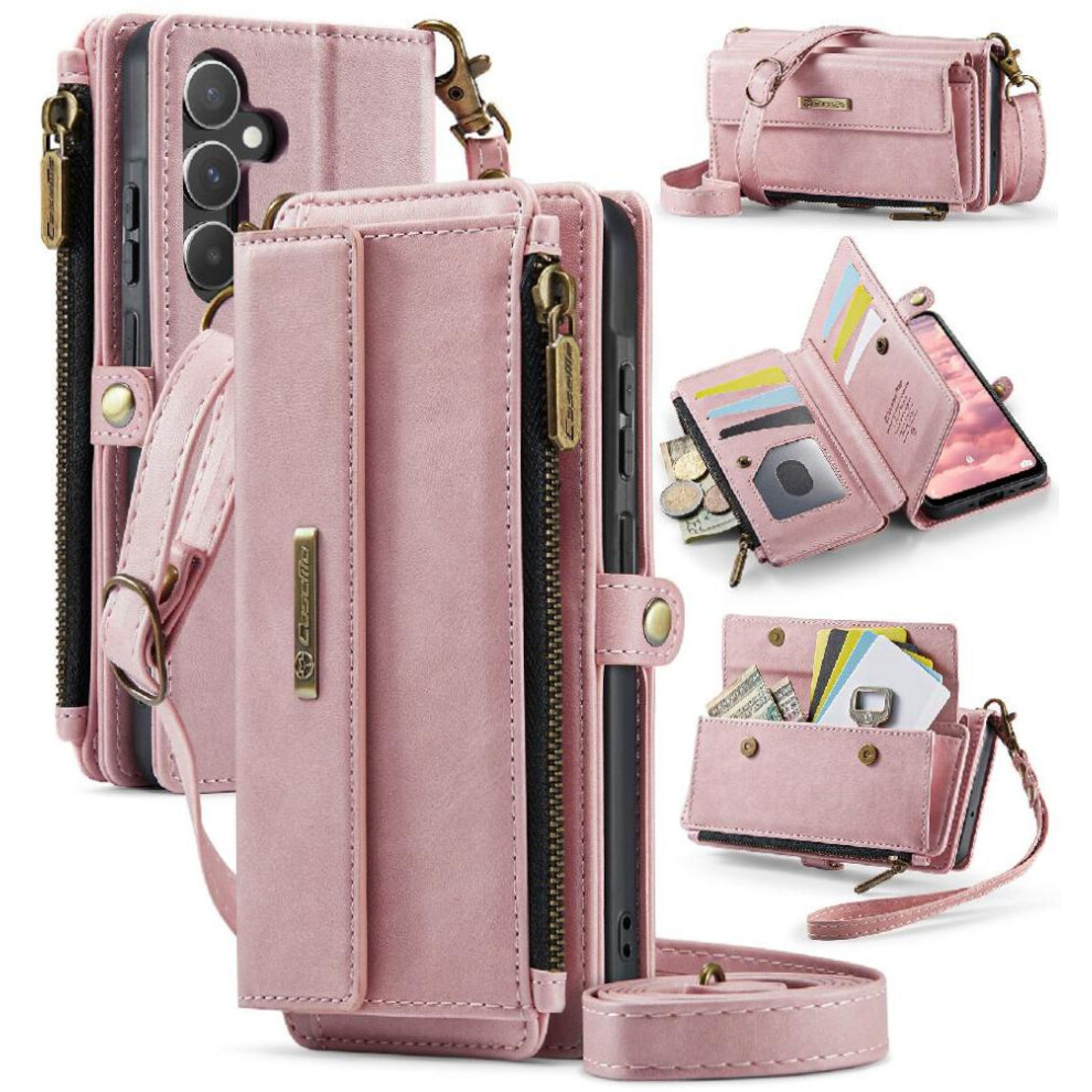 (Pink) Wallet Case For Samsung Galaxy A55 5G Detachable Stra Rfid Blocking Pu Leather With Card Slots Pink 764544247214
