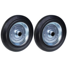 250mm 10" schwarze Gummiräder mit gepresster Stahlkernbohrung 25mm 210kg - Satz mit