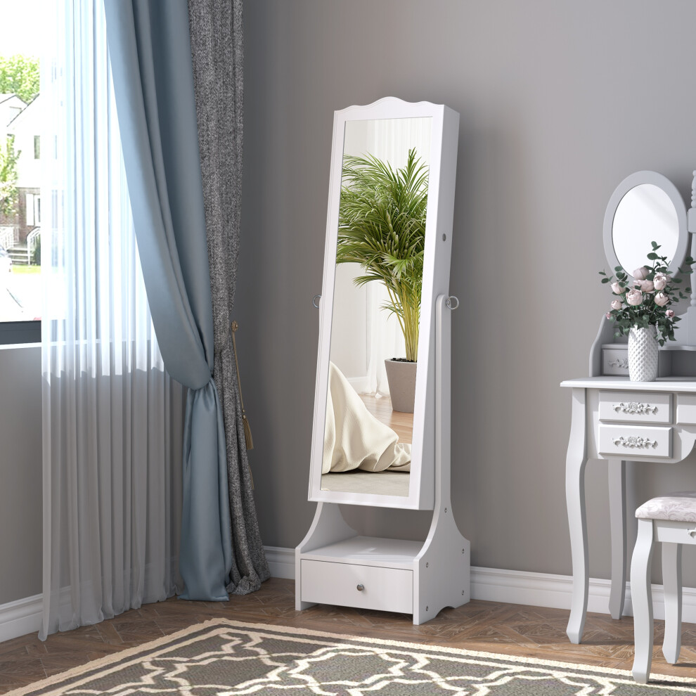 HOMCOM Mirrored Jewelry Cabinet Armoire Floor Standing w/ Lock, LED Light White