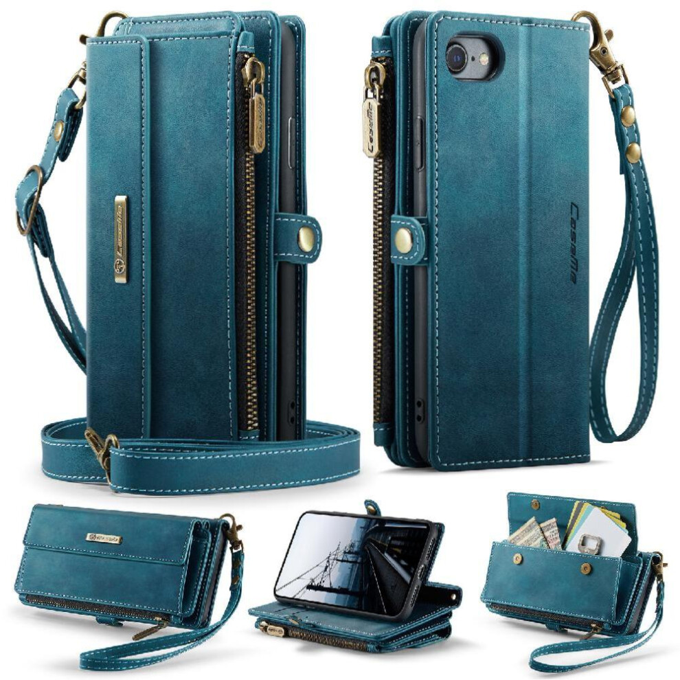 (Blue) Wallet Case For Iphone Se3/Se2 Rfid Blocking With Card Slots Detachable Stra Pu Leather Blue 764544247528