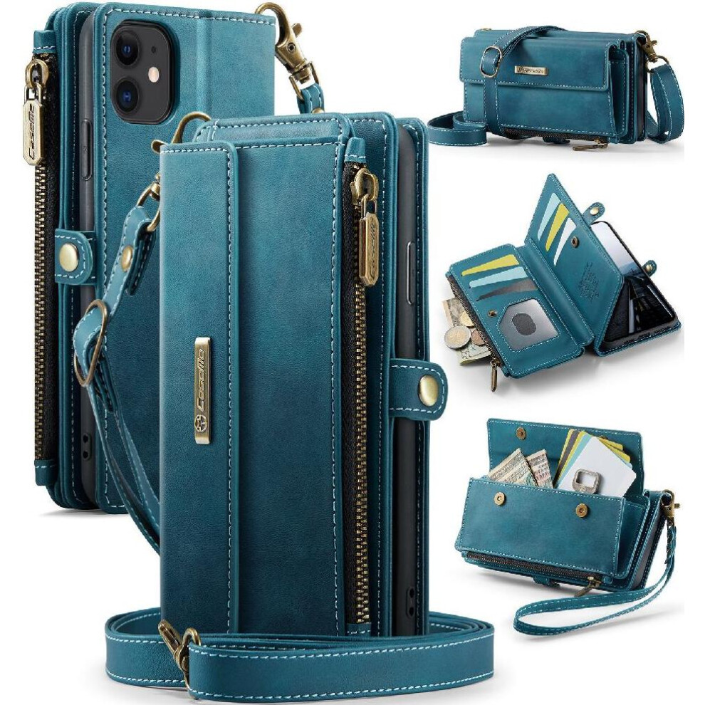(Blue) Wallet Case For Iphone 11 With Card Slots Pu Leather Rfid Blocking Detachable Stra Blue 764544247993