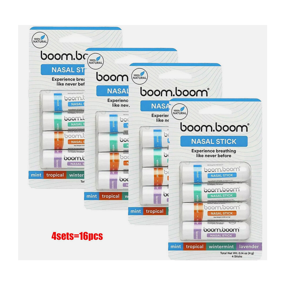 (4set= 16pcs Nasal Stick ) 1-4set BoomBoom Essential Oil & Menthol Inhaler Aromatherapy Inhaler Nasal Stick
