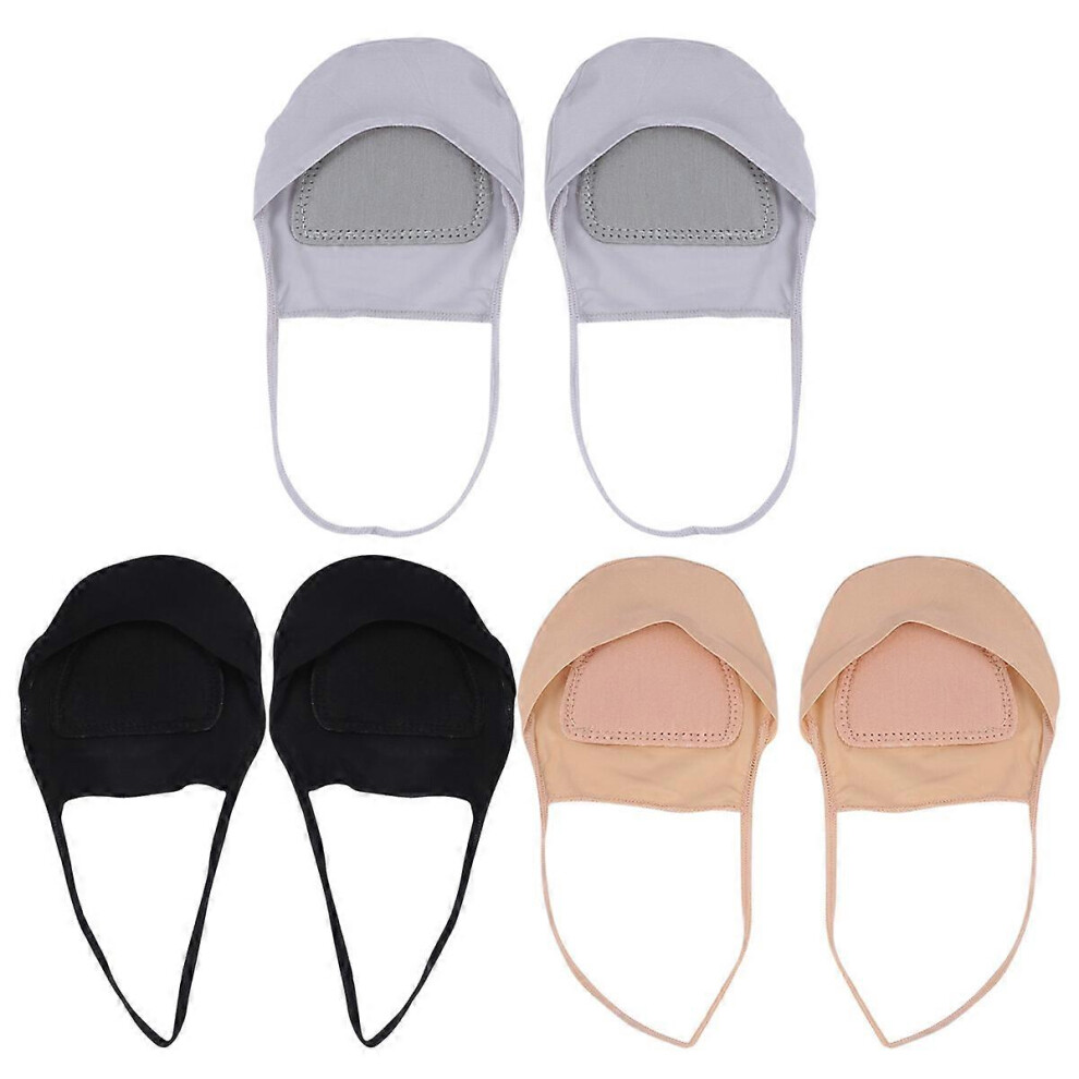 Kricely (As Show, One Size) 3 Pairs Of Invisible Socks Anti-Slip Shallow Mouth Short Socks Forefoot Socks For Lady (Grey Black Skin Color) Black,Grey